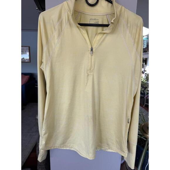 Eddie Bauer Tops - Eddie Bauer Womens 3/4 zip lemony yellow large pullover Recycled Poly spandex